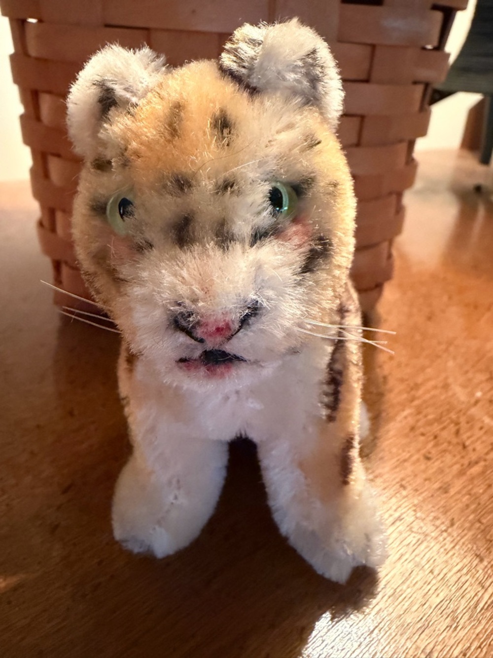 Steiff Tiger Cub Stuffed Animal Mohair Sitting Moveable Head Germany Plush Vtg
